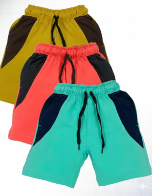 24 Street Short For Boys Casual Solid Pure Cotton(Multicolor, Pack of 3)