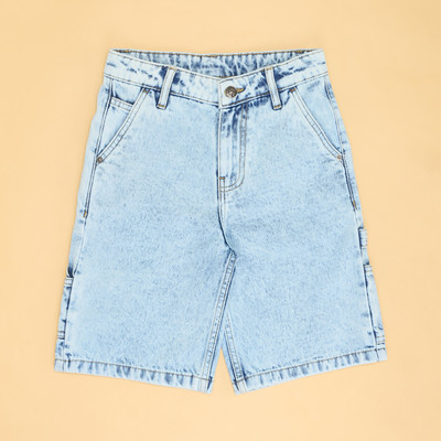 Pantaloons Junior Short For Boys Casual Dyed/Washed Cotton Blend(Blue, Pack of 1)