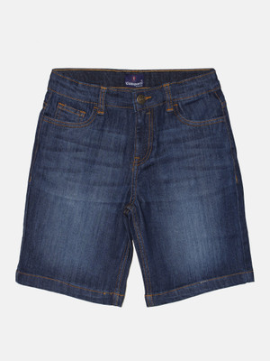 KiddoPanti Short For Boys Casual Self Design Denim(Dark Blue, Pack of 1)