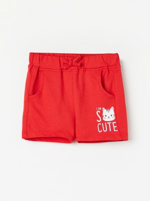 Juniors by Lifestyle Short For Baby Girls Casual Solid Cotton Blend(Red, Pack of 1)