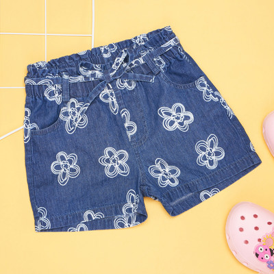 Pantaloons Junior Short For Girls Casual Printed Cotton Blend(Blue, Pack of 1)