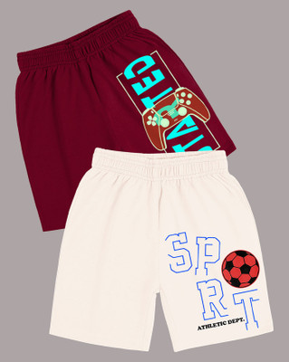 Kiddy Viddy Short For Boys Casual Printed Cotton Blend(Maroon, Pack of 2)