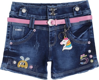 Arshia Fashions Short For Girls Casual Embellished Denim(Blue, Pack of 1)
