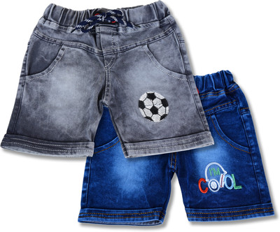 Worton Fashion Short For Boys Casual Embriodered, Dyed/Washed Denim(Dark Blue, Pack of 2)