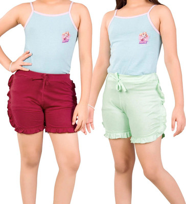 FABROYZ Short For Girls Casual Solid Pure Cotton(Multicolor, Pack of 2)