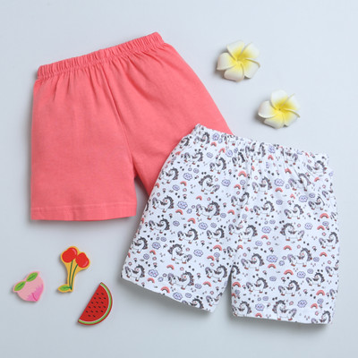 BUMZEE Short For Girls Casual Floral Print Hosiery(Red, Pack of 2)