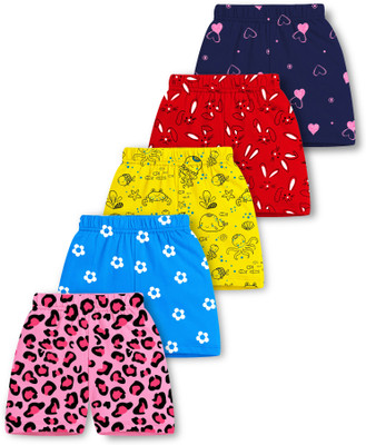 Trampoline Short For Girls Casual Printed Cotton Blend(Multicolor, Pack of 5)