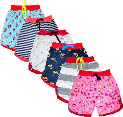 FRANSCART Short For Girls Casual Printed Cotton Blend(Multicolor, Pack of 6)