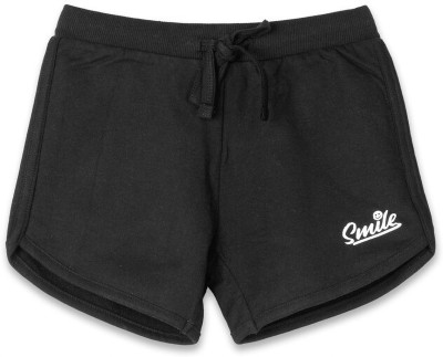 Ariel Short For Girls Casual Solid Pure Cotton(Black, Pack of 1)