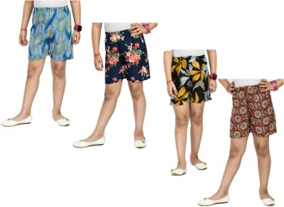 IndiWeaves Short For Girls Casual Printed, Floral Print Crepe(Multicolor, Pack of 4)