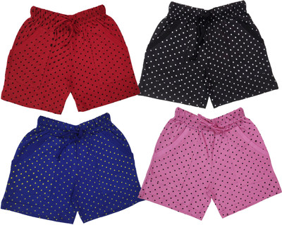 100LUCK Short For Baby Girls Casual Polka Print Cotton Blend(Multicolor, Pack of 4)