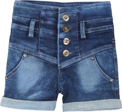 Arshia Fashions Short For Girls Casual Dyed/Washed Denim(Blue, Pack of 1)