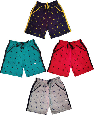 100LUCK Short For Baby Boys & Baby Girls Casual Printed Cotton Blend(Multicolor, Pack of 4)