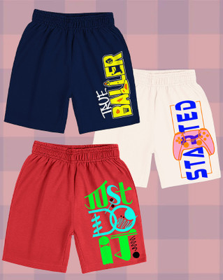 AOOSH Short For Boys Casual Printed Cotton Blend(Red, Pack of 3)