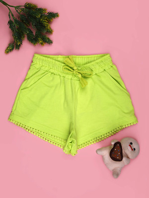V-MART Short For Girls Casual Solid Cotton Blend(Green, Pack of 1)