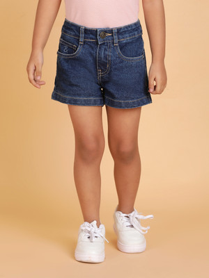 TALES & STORIES Short For Baby Girls Casual Solid Lycra Blend(Dark Blue, Pack of 1)