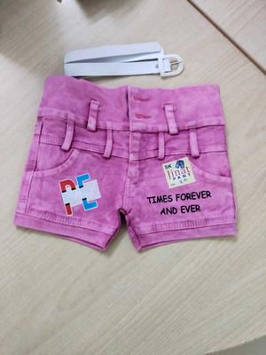 SK Jinats Short For Baby Girls Casual Embellished Denim(Pink, Pack of 1)