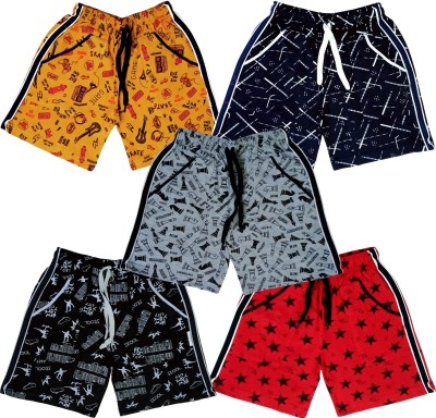 ATLANS Short For Boys & Girls Casual Printed Cotton Blend(Grey, Pack of 5)