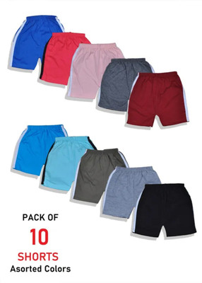 MINIMAMA Short For Boys & Girls Casual Solid Cotton Blend(Multicolor, Pack of 10)