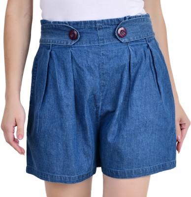 Tara Lifestyle Short For Girls Casual Solid Denim(Dark Blue, Pack of 1)