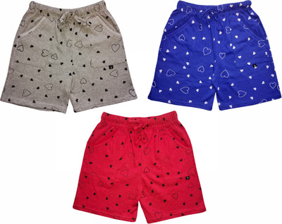 100LUCK Short For Boys & Girls Casual Printed Cotton Blend(Multicolor, Pack of 3)