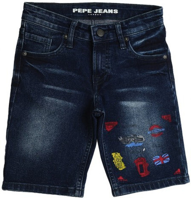 Pepe Jeans Short For Boys Casual Solid Cotton Blend(Blue, Pack of 1)