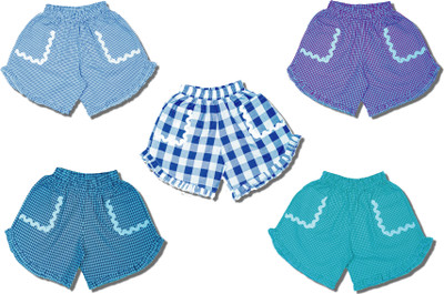 THE CHILD COMPANY Short For Baby Girls Casual Checkered Pure Cotton(Blue, Pack of 3)