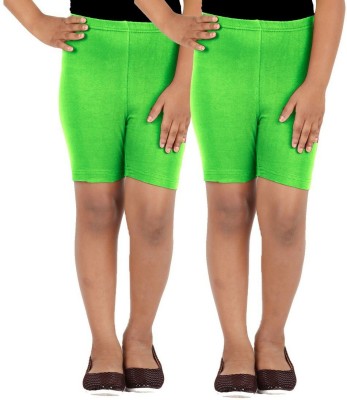 LULA Short For Girls Casual Solid Cotton Lycra(Dark Green, Pack of 2)