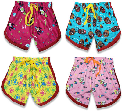 Dattacart Short For Baby Girls Casual Printed Cotton Blend(Multicolor, Pack of 4)