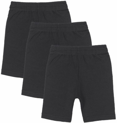 BodyCare Short For Girls Casual Solid Cotton Blend(Black, Pack of 3)