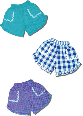 THE CHILD COMPANY Short For Baby Girls Casual Checkered Pure Cotton(Blue, Pack of 3)