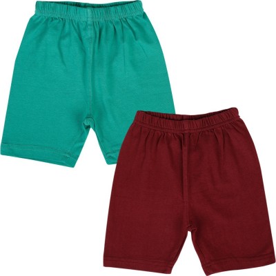 LULA Short For Girls Casual Solid Cotton Linen(Green, Pack of 2)