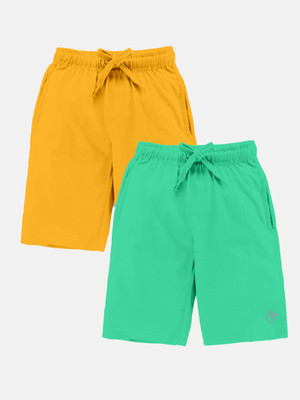 KiddoPanti Short For Boys Casual Solid Cotton Jersey(Yellow, Pack of 2)