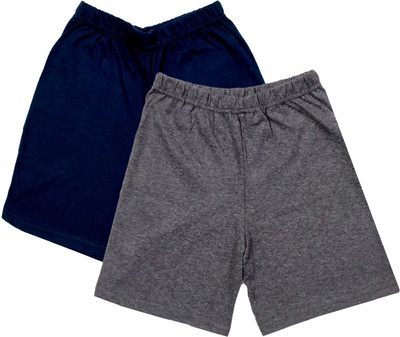 Kavyu Short For Boys Casual Solid Cotton Blend(Blue, Grey, Pack of 2)