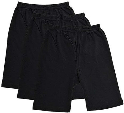 Mahi Fashion Short For Girls Casual Solid Pure Cotton(Black, Pack of 3)