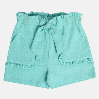 MINI KLUB Short For Girls Casual Solid Cotton Blend(Green, Pack of 1)