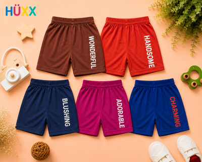 HUXX Short For Boys & Girls Casual Printed Pure Cotton(Multicolor, Pack of 5)