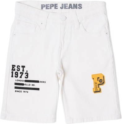 Pepe Jeans Short For Boys Casual Solid Cotton Blend(White, Pack of 1)