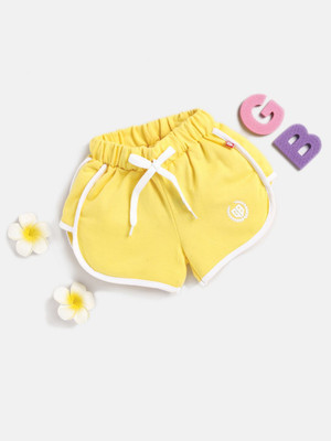 Here&Now X Game Begins Short For Girls Casual Solid Cotton Blend(Yellow, Pack of 1)