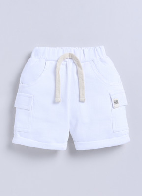 LITTLE NINJA Short For Boys Casual Solid Cotton Blend(White, Pack of 1)