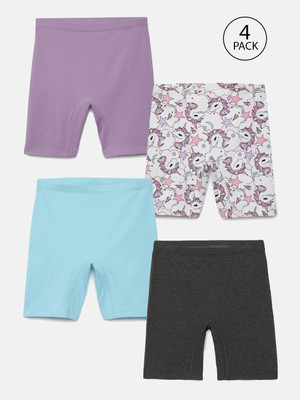 Mackly Short For Girls Casual Printed, Solid Cotton Blend(Multicolor, Pack of 4)