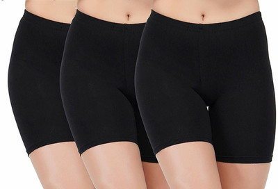 Fasla Short For Girls Casual Solid Cotton Linen(Black, Pack of 3)