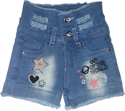 Arshia Fashions Short For Baby Girls Casual Graphic Print Denim(Blue, Pack of 1)