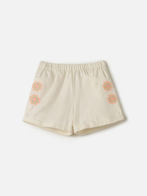 JUNIORS by Babyshop Short For Girls Casual Embriodered Pure Cotton(Beige, Pack of 1)