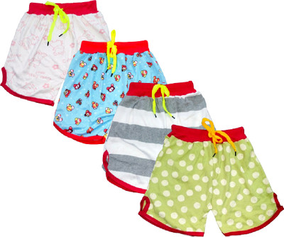 FRANSCART Short For Girls Casual Printed, Colorblock Cotton Blend(Multicolor, Pack of 4)