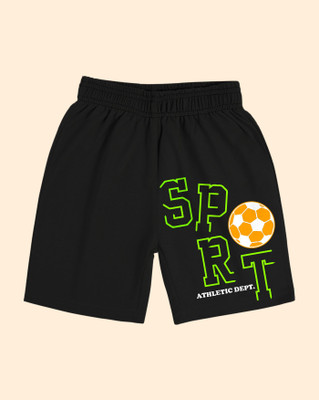 AOOSH Short For Boys Casual Printed Cotton Blend(Black, Pack of 1)