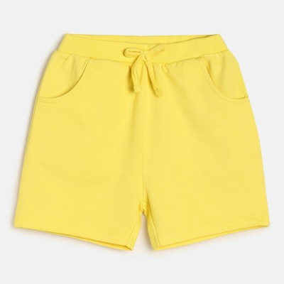 MINI KLUB Short For Girls Casual Solid Pure Cotton(Yellow, Pack of 1)
