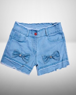 S STALO KIDS Short For Girls Casual Self Design Denim(Blue, Pack of 1)