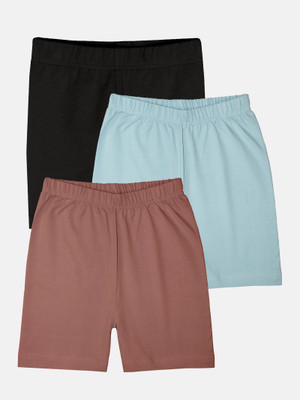 KiddoPanti Short For Girls Casual Solid Cotton Lycra(Multicolor, Pack of 3)