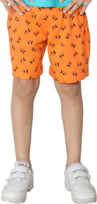 CRAZYPENGUIN ELITE Short For Boys Casual Printed Cotton Blend(Orange, Pack of 1)